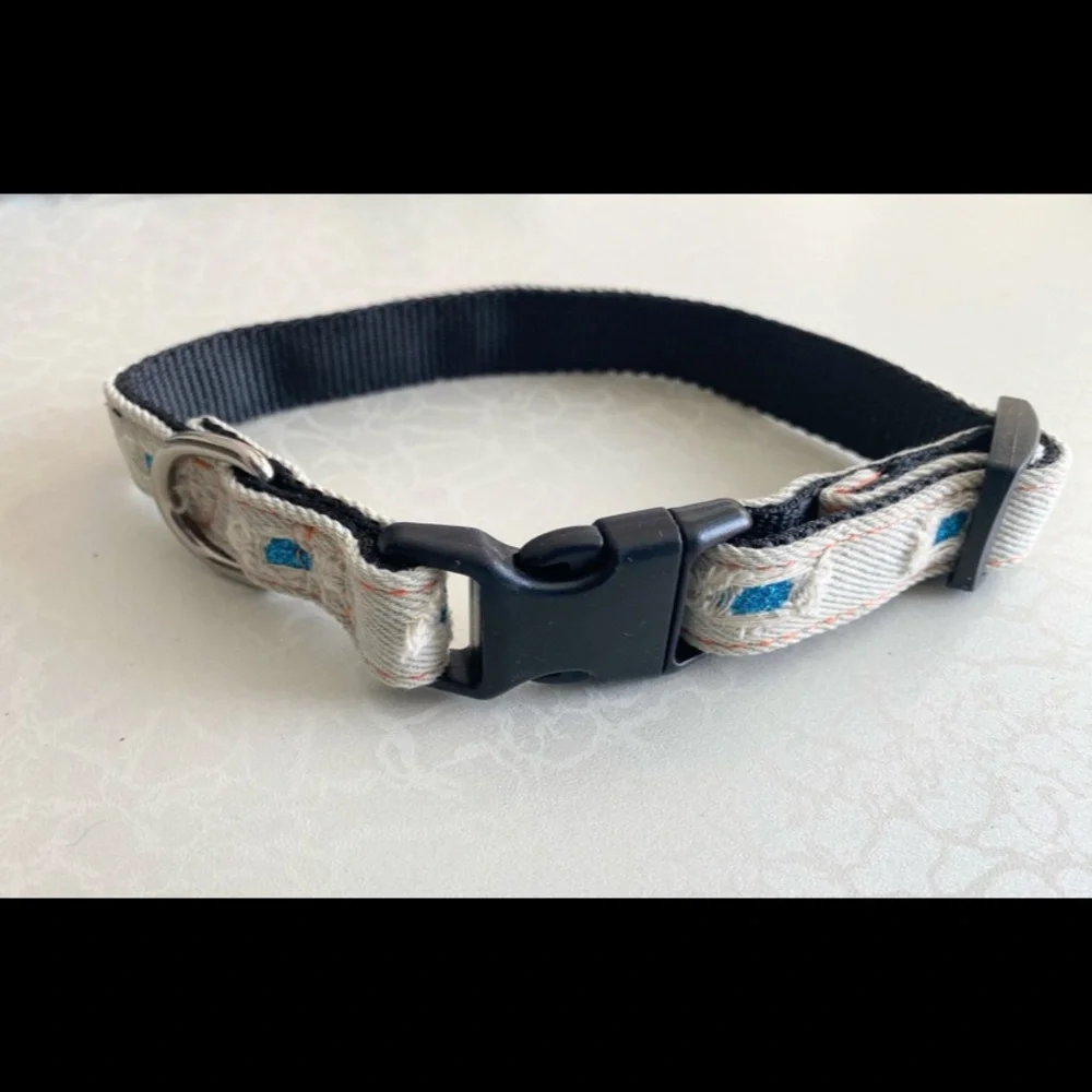 Small Distressed Denim Jean Fabric Dog Collar